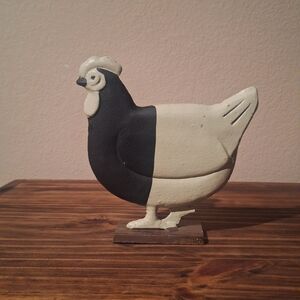 Charming Black and Cream Chicken Figurine Cast Iron 7"tall